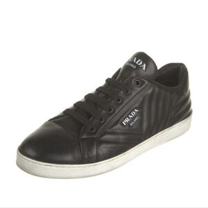 Prada Womens Black Leather Sneakers
